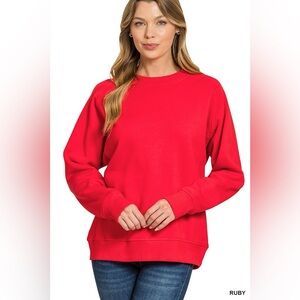 Zenana Fleece Round Neck Ribbed Side Raglan Sweatshirt 10010097181